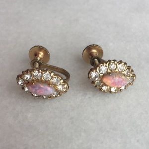 Vintage 1950s Dainty Faux Opal Screw Back Earrings